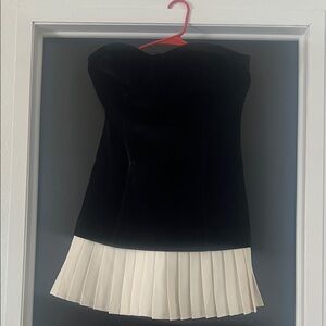 Vici Black Strapless Mini Dress with Cream Pleated Hem